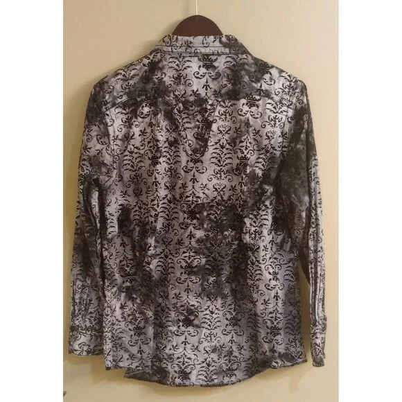 Ariat Pearl Snap Button Down Shirt Velvet Jacquard Black Gray Rodeo Western XL - Picture 2 of 4